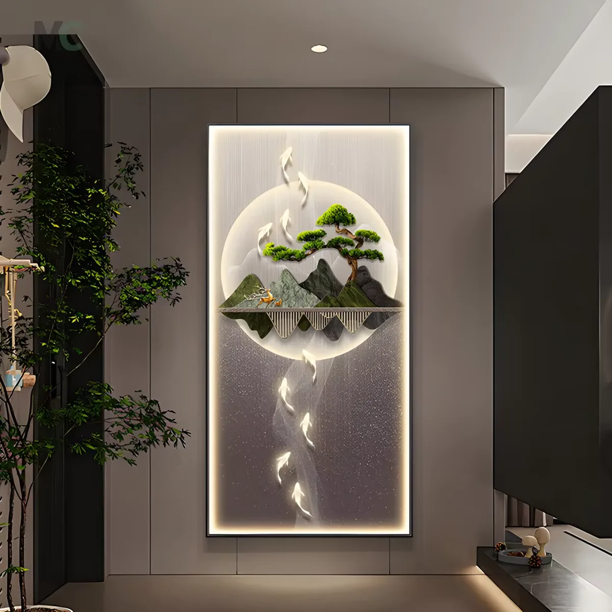 锦鲤 单幅 装饰画 现代简约 玄关背景墙挂画 LED带灯画