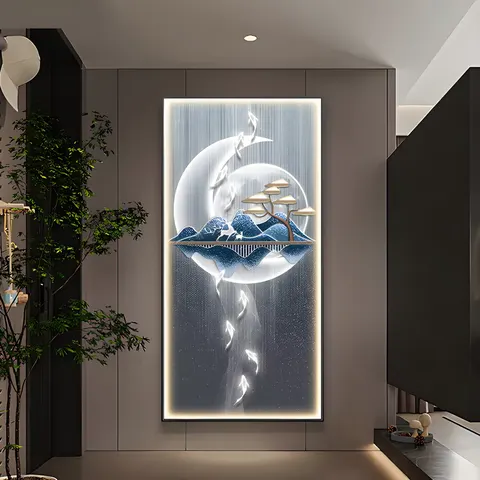 锦鲤 单幅 装饰画 现代简约 玄关背景墙挂画 LED带灯画