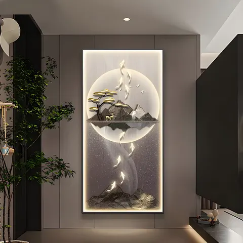 锦鲤 单幅 装饰画 现代简约 玄关背景墙挂画 LED带灯画