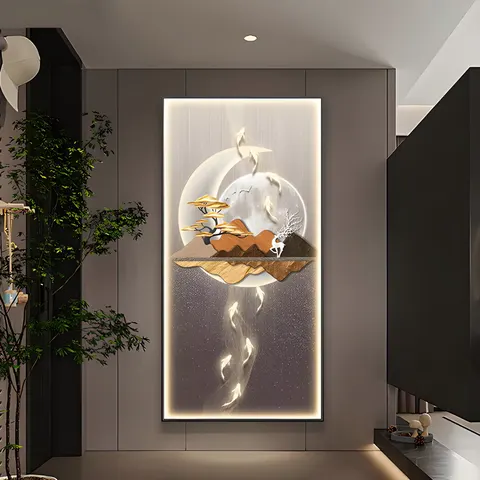 锦鲤 单幅 装饰画 现代简约 玄关背景墙挂画 LED带灯画