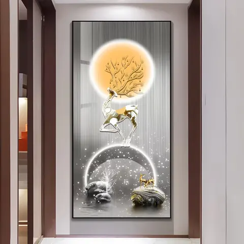 锦鲤 单幅 装饰画 现代简约 客厅背景墙挂画 LED带灯画