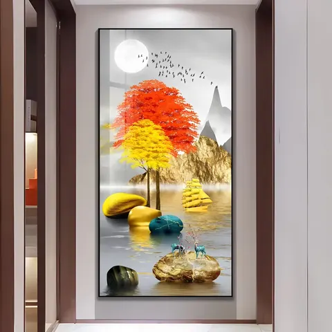 锦鲤 单幅 装饰画 现代简约 客厅背景墙挂画 LED带灯画