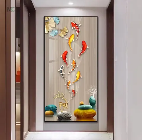 锦鲤 单幅 装饰画 现代简约 客厅背景墙挂画 LED带灯画