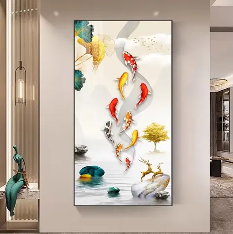 锦鲤 单幅 装饰画 现代简约 客厅背景墙挂画 LED带灯画