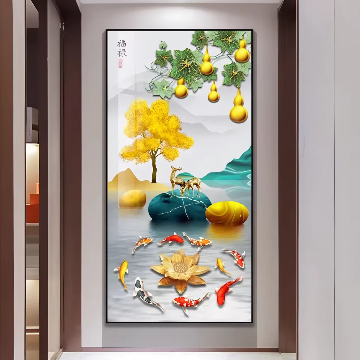 锦鲤 单幅 装饰画 现代简约 客厅背景墙挂画 LED带灯画