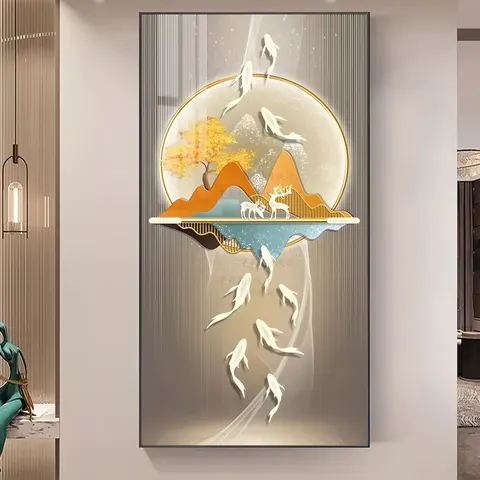 锦鲤 单幅 装饰画 现代简约 客厅背景墙挂画 LED带灯画