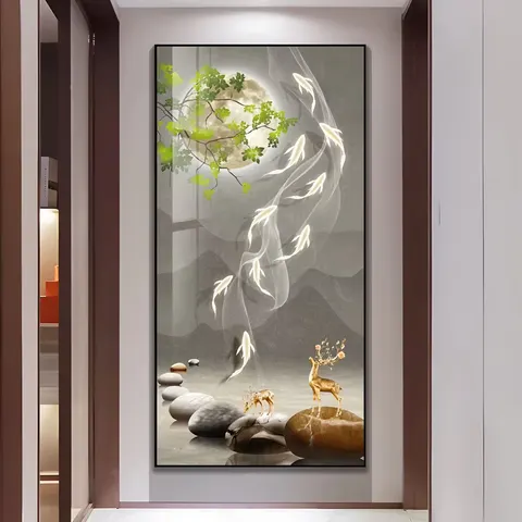 锦鲤 单幅 装饰画 现代简约 客厅背景墙挂画 LED带灯画