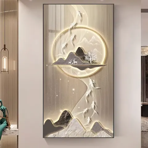 锦鲤 单幅 装饰画 现代简约 客厅背景墙挂画 LED带灯画