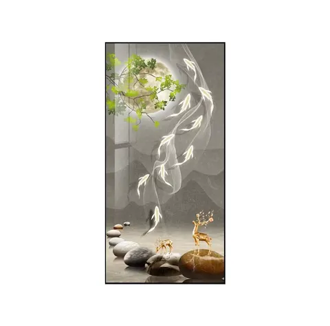 锦鲤 单幅 装饰画 现代简约 客厅背景墙挂画 LED带灯画