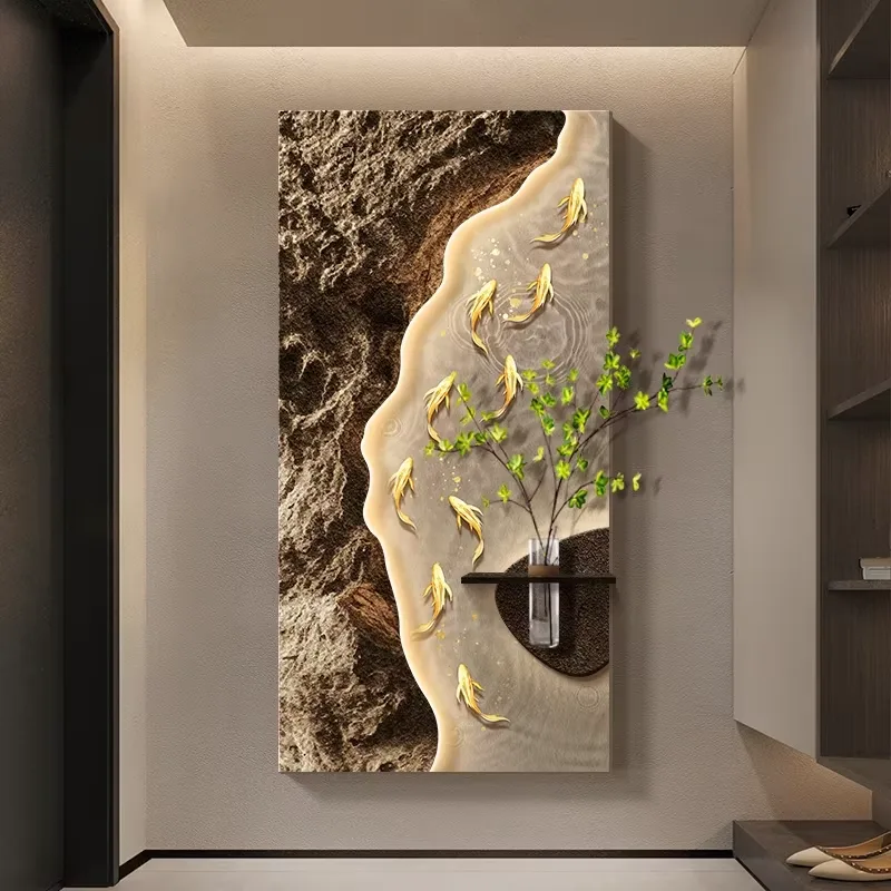 锦鲤 单幅 装饰画 现代简约 玄关背景墙挂画 砂岩浮雕