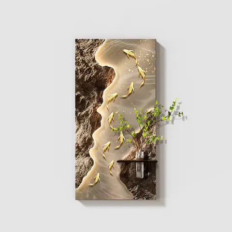 锦鲤 单幅 装饰画 现代简约 玄关背景墙挂画 砂岩浮雕