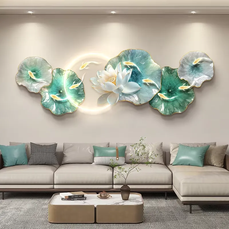 锦鲤 单幅 装饰画 现代简约 客厅背景墙挂画 LED带灯画