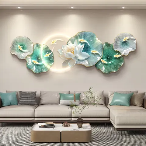 锦鲤 单幅 装饰画 现代简约 客厅背景墙挂画 LED带灯画