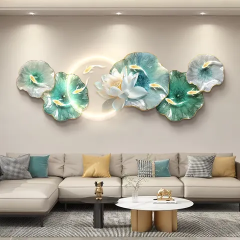 锦鲤 单幅 装饰画 现代简约 客厅背景墙挂画 LED带灯画