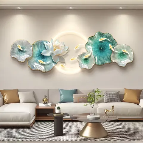 锦鲤 单幅 装饰画 现代简约 客厅背景墙挂画 LED带灯画
