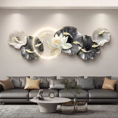 锦鲤 单幅 装饰画 现代简约 客厅背景墙挂画 LED带灯画
