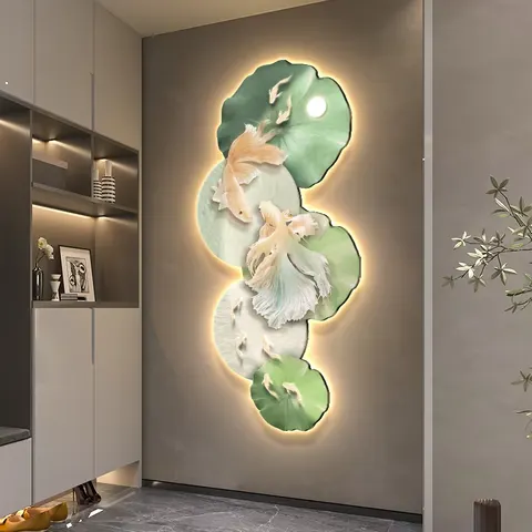 锦鲤 单幅 装饰画 现代简约 玄关背景墙挂画 精雕画