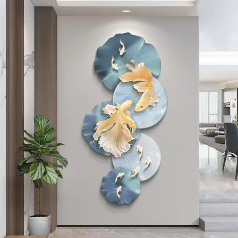 锦鲤 单幅 装饰画 现代简约 玄关背景墙挂画 精雕画