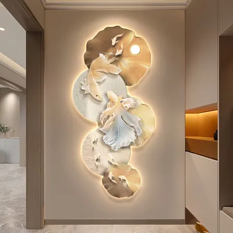 锦鲤 单幅 装饰画 现代简约 玄关背景墙挂画 精雕画