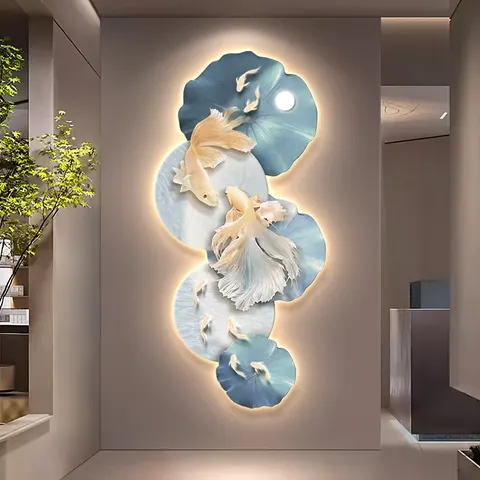 锦鲤 单幅 装饰画 现代简约 玄关背景墙挂画 精雕画