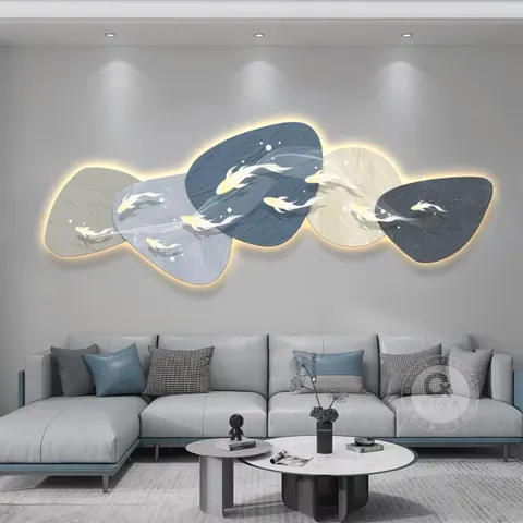 锦鲤 单幅 装饰画 现代简约 客厅背景墙挂画 LED带灯画