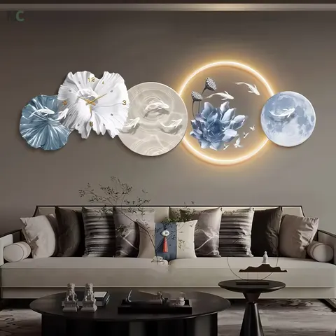 锦鲤 单幅 装饰画 现代简约 客厅背景墙挂画 LED带灯画
