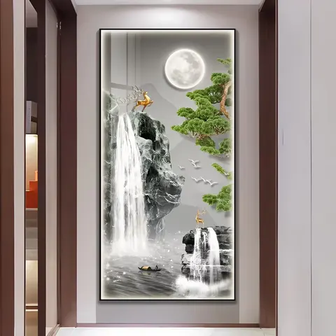 锦鲤 单幅 装饰画 现代简约 客厅背景墙挂画 LED带灯画