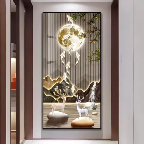 锦鲤 单幅 装饰画 现代简约 客厅背景墙挂画 LED带灯画