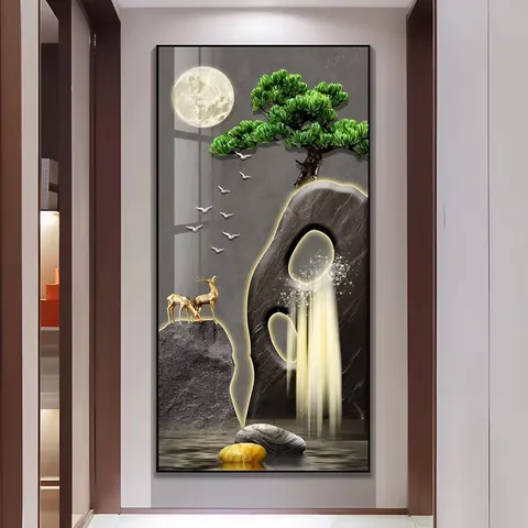 锦鲤 单幅 装饰画 现代简约 客厅背景墙挂画 LED带灯画
