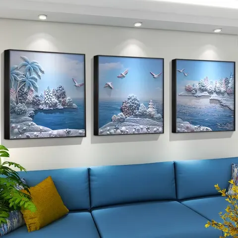 海浪 单幅 装饰画 现代简约 客厅背景墙挂画 砂岩浮雕