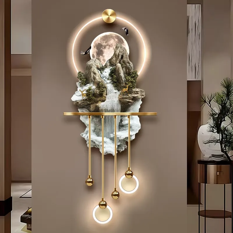 山水 单幅 装饰画 现代简约 客厅背景墙挂画 LED带灯画