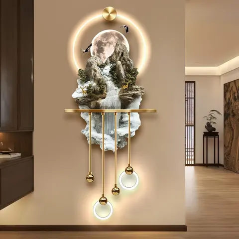 山水 单幅 装饰画 现代简约 客厅背景墙挂画 LED带灯画