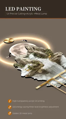 山水 单幅 装饰画 现代简约 客厅背景墙挂画 LED带灯画