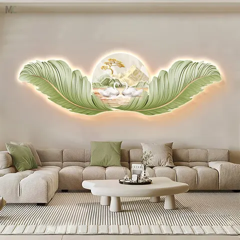 羽毛 单幅 装饰画 奶油风 客厅背景墙挂画 LED带灯画