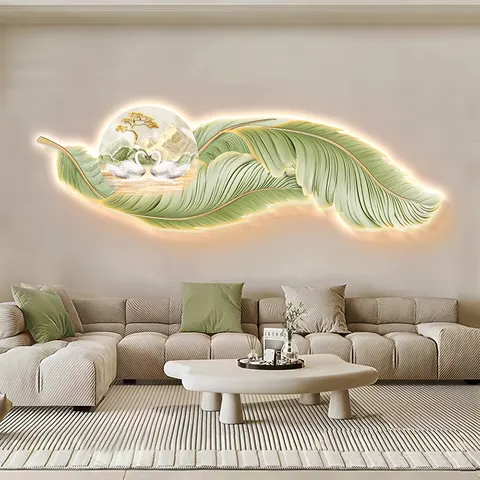 羽毛 单幅 装饰画 奶油风 客厅背景墙挂画 LED带灯画
