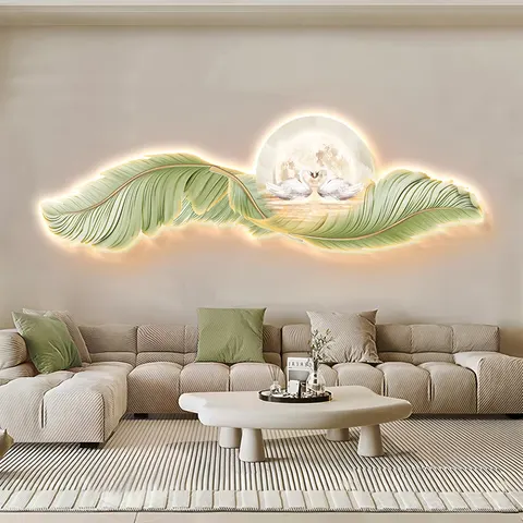 羽毛 单幅 装饰画 奶油风 客厅背景墙挂画 LED带灯画