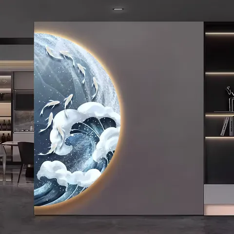 锦鲤 单幅 装饰画 轻奢风 客厅背景墙挂画 LED带灯画