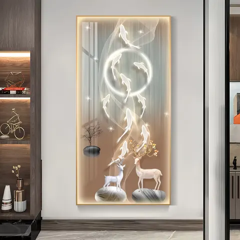锦鲤 单幅 装饰画 现代简约 客厅背景墙挂画 晶瓷画