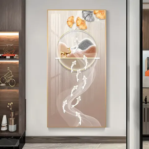 锦鲤 单幅 装饰画 现代简约 客厅背景墙挂画 晶瓷画