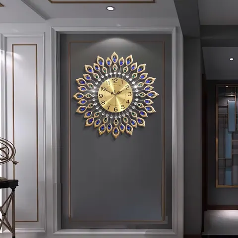 孔雀 单幅 装饰画 现代简约 客厅背景墙挂画 挂钟