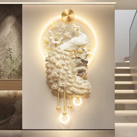 孔雀 单幅 装饰画 现代简约 玄关背景墙挂画 LED带灯画