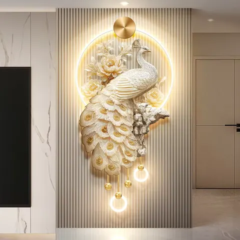 孔雀 单幅 装饰画 现代简约 玄关背景墙挂画 LED带灯画
