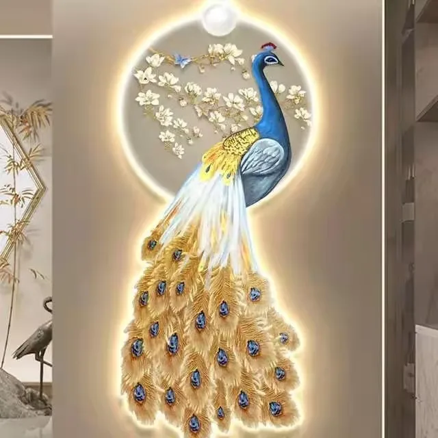 孔雀 单幅 装饰画 现代简约 客厅背景墙挂画 LED带灯画