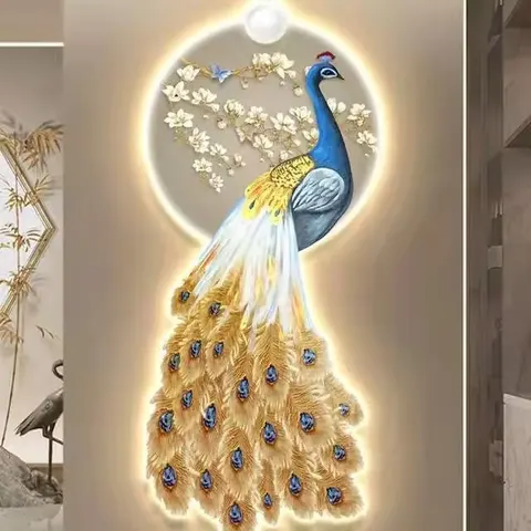 孔雀 单幅 装饰画 现代简约 客厅背景墙挂画 LED带灯画