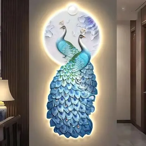 孔雀 单幅 装饰画 现代简约 客厅背景墙挂画 LED带灯画
