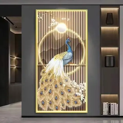 孔雀 单幅 装饰画 现代简约 客厅背景墙挂画 LED带灯画