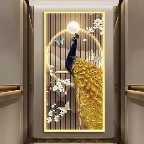 孔雀 单幅 装饰画 现代简约 客厅背景墙挂画 LED带灯画