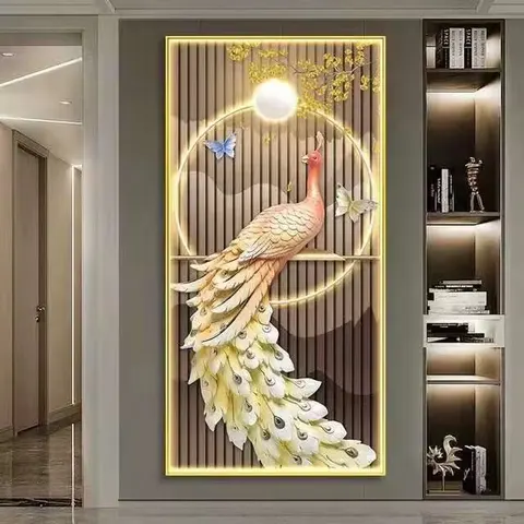 孔雀 单幅 装饰画 现代简约 客厅背景墙挂画 LED带灯画