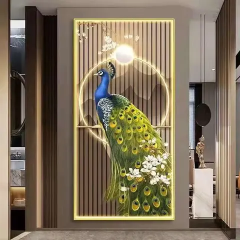孔雀 单幅 装饰画 现代简约 客厅背景墙挂画 LED带灯画