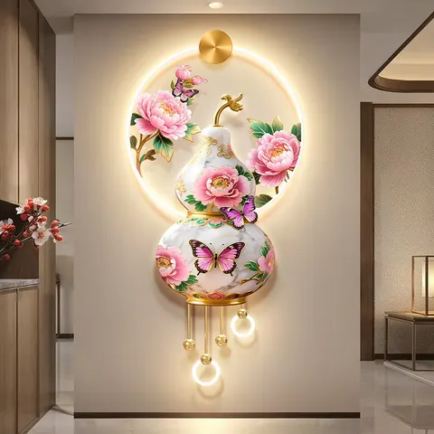 繁花 单幅 装饰画 现代简约 客厅背景墙挂画 LED带灯画